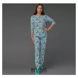 Пижама женская (Футболка, брюки), цвет голубой, размер 50