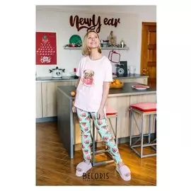 Пижама женская (Футболка, брюки) цвет розовый, размер 52