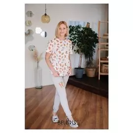 Пижама женская (Футболка, брюки), цвет серый/белый, размер 42