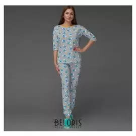 Пижама женская (Футболка, брюки), цвет серый, размер 42