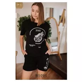 Пижама женская (Футболка, шорты) цвет чёрный, размер 48