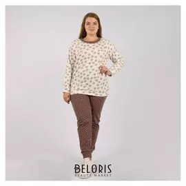 Пижама женская (Лонгслив, брюки), цвет шампань/шоколад, размер 50