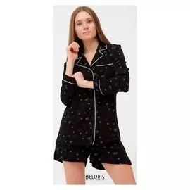 Пижама женская (Рубашка, шорты) Minaku цвет чёрный, р-р 50