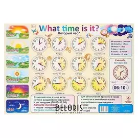 Плакат "Английский язык. который час" изучение времени, А2