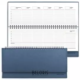 Планинг настольный Brauberg недатированный, 305х140 мм, "Favorite", под классическую кожу, темно-синий