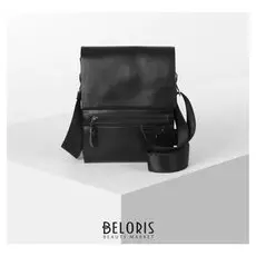 Планшет мужской, 3 отдела на молнии, 2 наружных кармана, регулируемый ремень, цвет чёрный