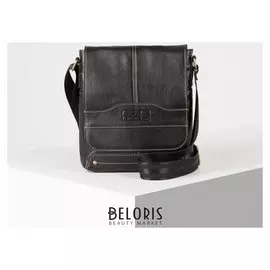 Планшет мужской, отдел на клапане, наружный карман, длинный ремень, цвет чёрный