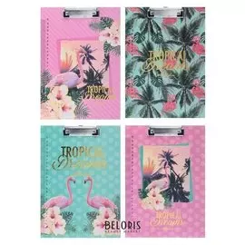 Планшет с прижимом, формат А4, картон, «Фламинго»