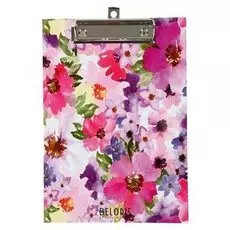 Планшет с зажимом А5, дизайн, ламинированный картон «Канцбург», «розовые цветы»