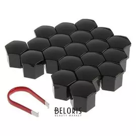 Пластиковые колпачки на крепёж колеса Hex21, 20 шт+пинцет, Black, Jn-9966