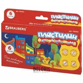 Пластилин флуоресцентный 6 цветов, со стеком