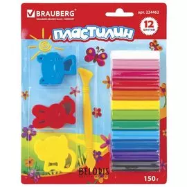 Пластилин классический 12 цветов, стек, 3 штампа, высшее качество, блистер