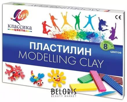 Пластилин классический "Классика", 8 цветов, со стеком, картонная упаковка