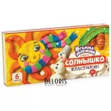 Пластилин классический "Солнышко", 6 цветов, со стеком