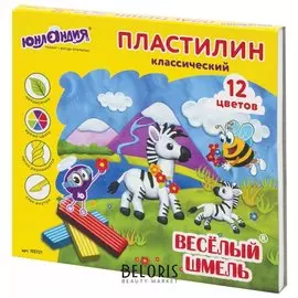 Пластилин классический "Веселый шмель", 12 цветов, со стеком
