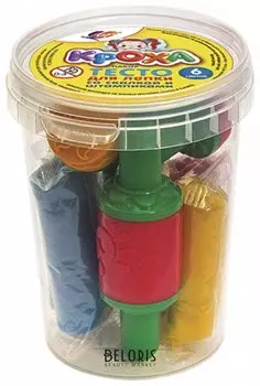 Пластилин на растительной основе Тесто для лепки 6 цв, штампики 3 шт