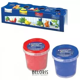 Пластилин на растительной основе (тесто для лепки) Staedtler, 4 цвета (белый, желтый, красный, синий)