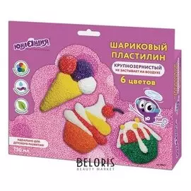 Пластилин шариковый незастывающий крупный "ЮНЛАНДИК - КОНДИТЕР", 6 цветов по 125 мл