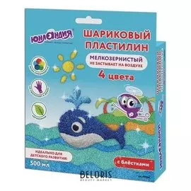 Пластилин шариковый незастывающий с блестками "ЮНЛАНДИК - ОКЕАНОЛОГ", 4 цвета по 125 мл
