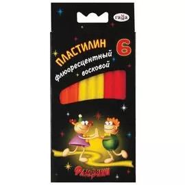 Пластилин восковой флуоресцентный "Флюрики", 6 цветов, 76 г, со стеком