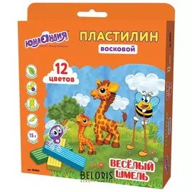 Пластилин восковой "Весёлый шмель", 12 цветов, со стеком