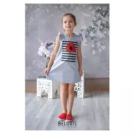 Платье для девочки "Маки", серое, р-р 32 (110-116 см) 5-6 лет., 100% хлопок