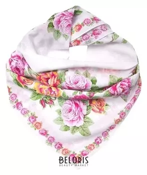 Платок текстильный женский, цвет белый/цветы, размер 80x80