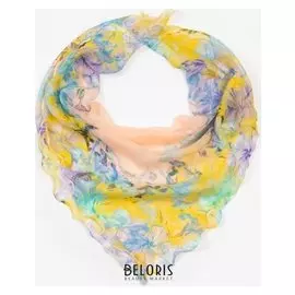 Платок женский текстильный, цвет бежевый/цветы, размер 60x60