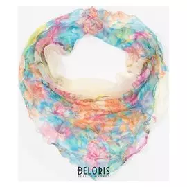 Платок женский текстильный, цвет молочный/цветы, размер 60x60