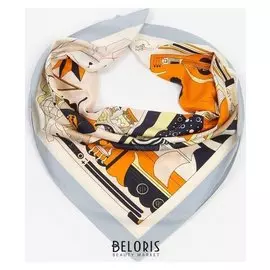 Платок женский текстильный, цвет молочный/оранжевый, размер 90х90