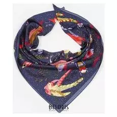 Платок женский текстильный, цвет синий/птицы, размер 90х90