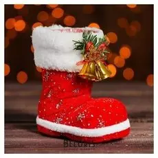 Подарочная упаковка "Сапожок" красный с колокольчиками