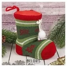 Подарочная упаковка «Сапожок», вязаный носок, с помпонами