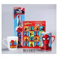 Подарочный набор, человек-паук. копилка, часы, кружка, наклейки