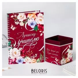 Подарочный набор ежедневник и органайзер для ручек Лучшему учителю бордо