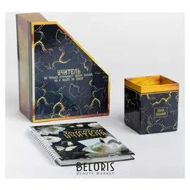 Подарочный набор: ежедневник и органайзеры для бумаг и ручек Золотой учитель