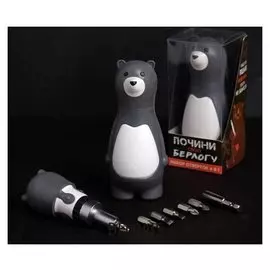 Подарочный набор инструментов "Почини свою берлогу", подарочная упаковка, набор бит 7 шт, держатель для бит