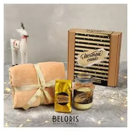 Подарочный набор «Мечтай, сияй»: чай чёрный 50 г, плед 70 х 100 см, свеча