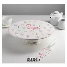 Подставка для торта на ножке 29,5 см "Фламинго", лопатка 24х5,5х2 см