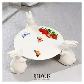 Подставка для торта "Зайчики" белые, деколь