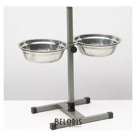 Подставка с мисками, 2 х 1,5 л, высота 50 см, разборная, серо-зелёная шагрень