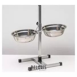 Подставка с мисками, 2 х 2 л, высота 50 см, разборная с верхним фиксатором, хром