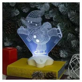 Подставка световая "Снеговик на коньках", 25х18.5 см, 7 Led, 3хааа (Не в компл.), белый