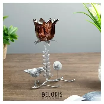 Подсвечник 1 свеча "Две птички у цветка" 21х17,5х9 см