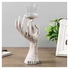 Подсвечник дерево на 1 свечу "Изящная рука" бежевый 21,5х10х7,5 см