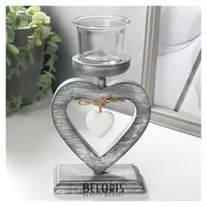 Подсвечник дерево на 1 свечу "Сердечко" серый 19х10х7 см
