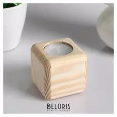 Подсвечник деревянный под 1 свечу "Квадратный", массив, 6×6×6 см