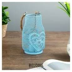 Подсвечник металл 1 свеча "Бутыль любви" голубой 17х9,5х9,5 см