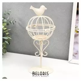 Подсвечник металл 1 свеча "Птица и гнездо" белый 23х10х10 см