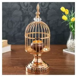 Подсвечник на 1 свечу "Клетка золотая" 38х14х14 см